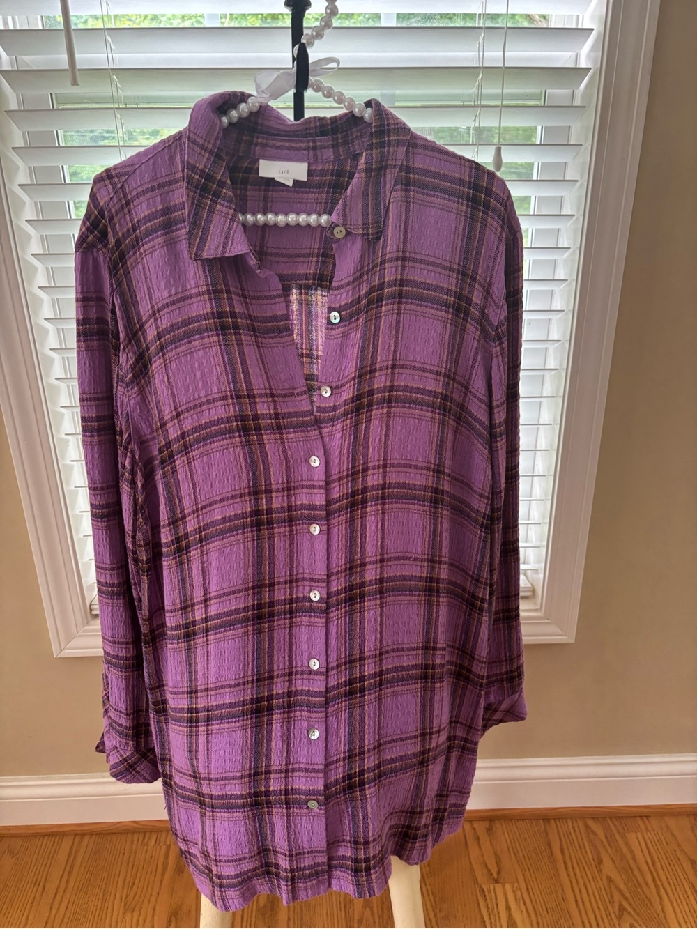 J. Jill Purple Plaid Shirt with Yellow Accents